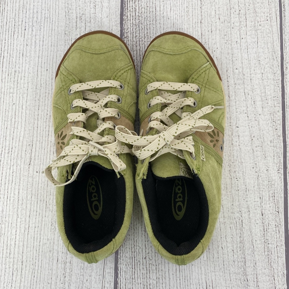 OBOZ Jasper Hiking Shoes Womens 7 Sage Green Beige Suede Flower Floral Trail